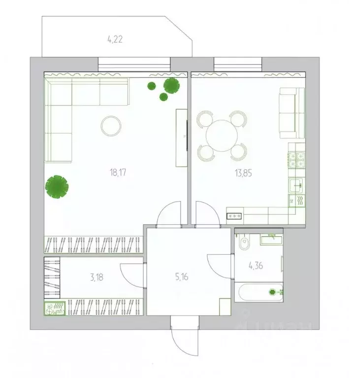 1-к кв. Калининградская область, Калининград ул. Космонавта Леонова, ... - Фото 2