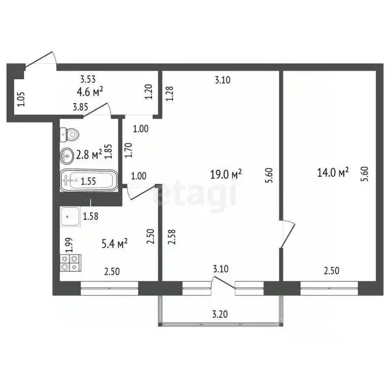 2-к кв. Тамбовская область, Тамбов ул. Жуковского, 1 (45.9 м) - Фото 0