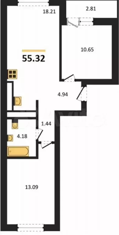 2-к. квартира, 53,9 м, 4/8 эт. - Фото 1