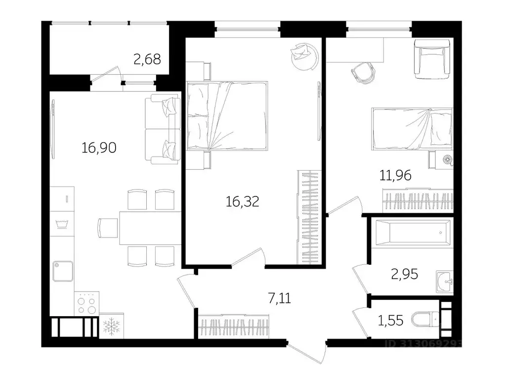 2-к кв. Санкт-Петербург наб. Черной речки, 5 (55.3 м) - Фото 1