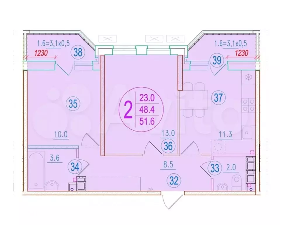 2-к. квартира, 51 м, 5/9 эт. - Фото 0