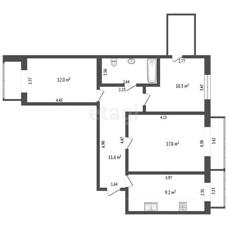 3-комнатная квартира: Симферополь, улица имени Мате Залки, 21А (69.6 ... - Фото 1
