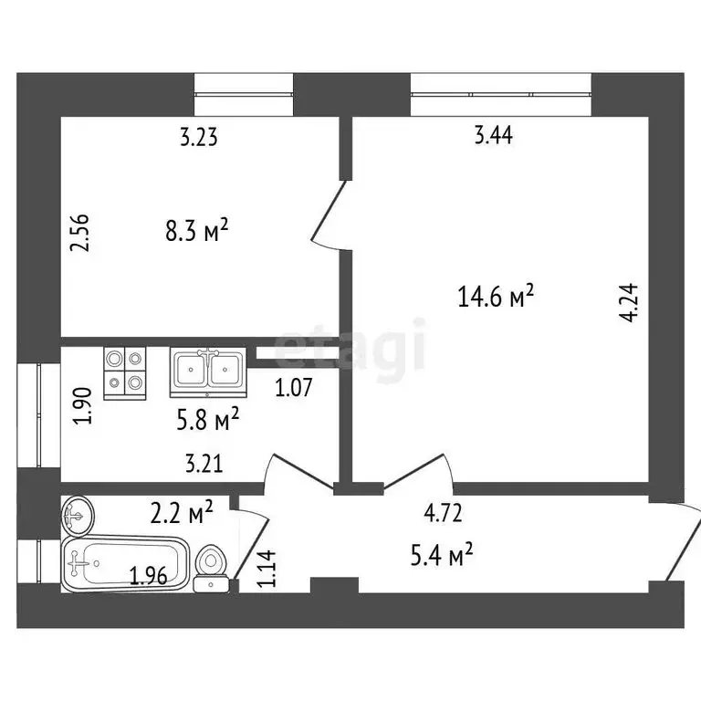 2-комнатная квартира: село Большой Куганак, улица Ленина, 19 (36.6 м) - Фото 1