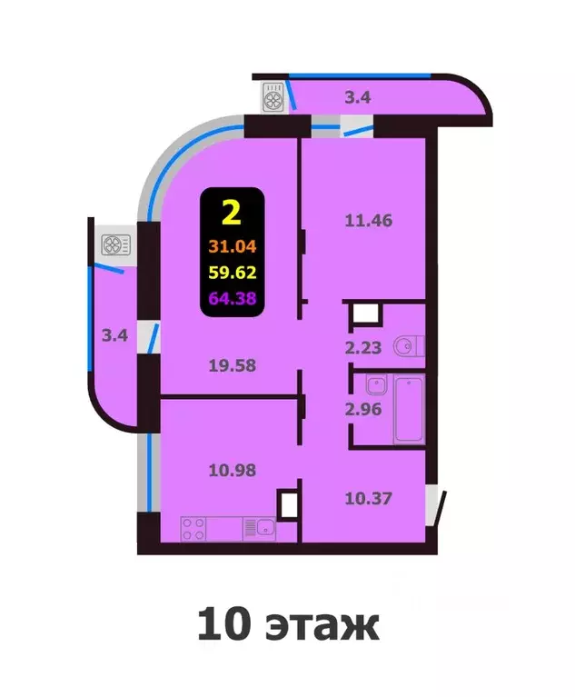 2-к кв. Чувашия, Чебоксары Эгерский бул., поз50 (64.38 м) - Фото 0