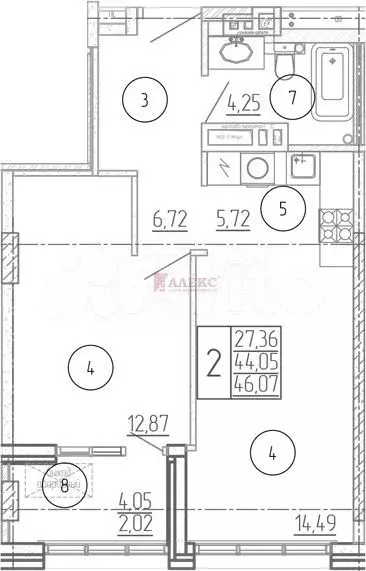 2-к. квартира, 44,1 м, 18/24 эт. - Фото 1
