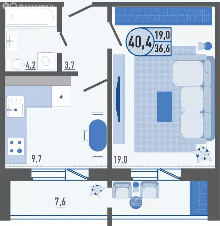 1-комнатная квартира: Орёл, Черепичная улица, 22к3 (40.4 м) - Фото 0