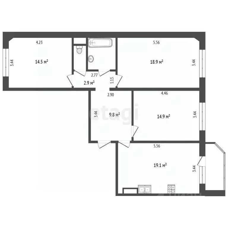 3-к кв. Тюменская область, Тюмень ул. Павла Шарова, 5 (86.0 м) - Фото 1