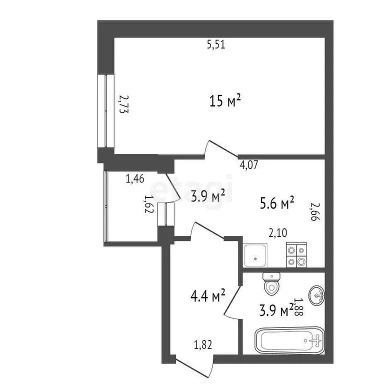 1-комнатная квартира: Обнинск, улица Гагарина, 31 (32.8 м) - Фото 0