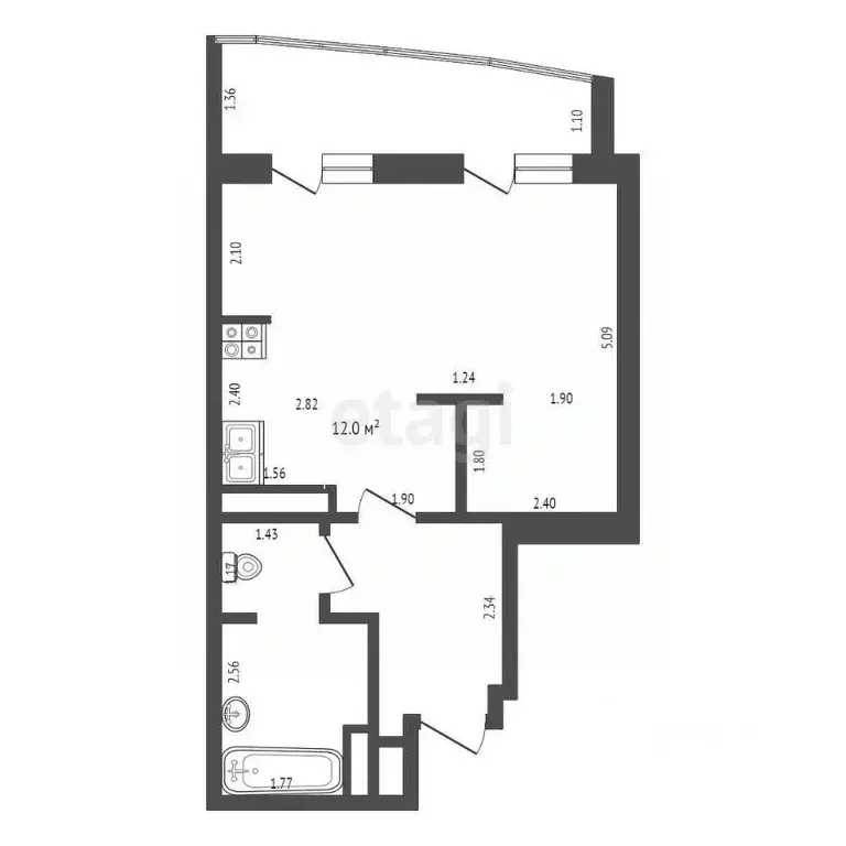 Студия Ханты-Мансийский АО, Сургут тракт Тюменский, 19 (41.6 м) - Фото 1
