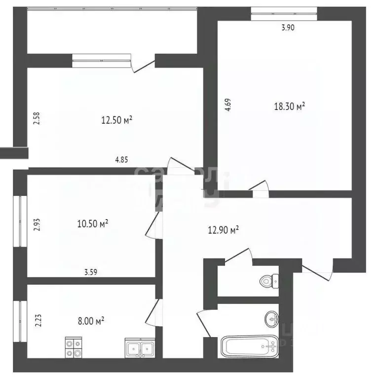 3-к кв. Вологодская область, Вологда ул. Маршала Конева, 8Б (69.4 м) - Фото 2