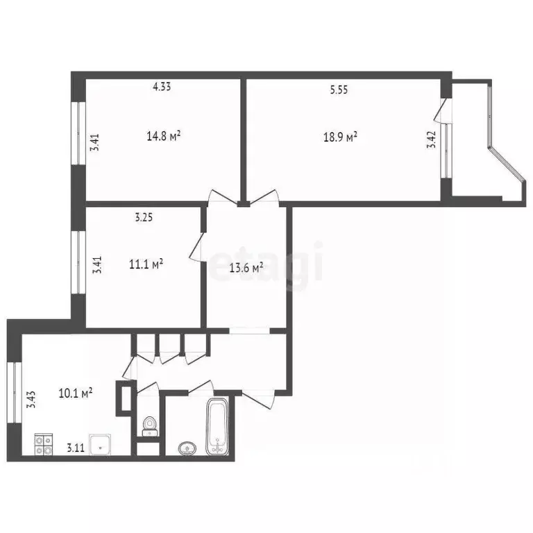 3-к кв. Москва ул. 800-летия Москвы, 32 (74.2 м) - Фото 2