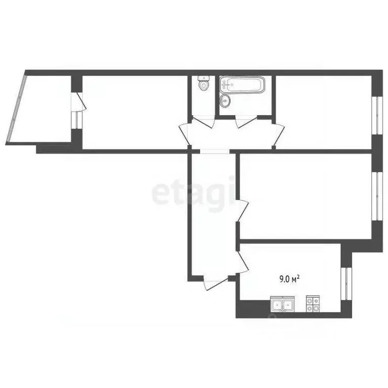 3-к кв. Омская область, Омск просп. Комарова, 27 (63.3 м) - Фото 1