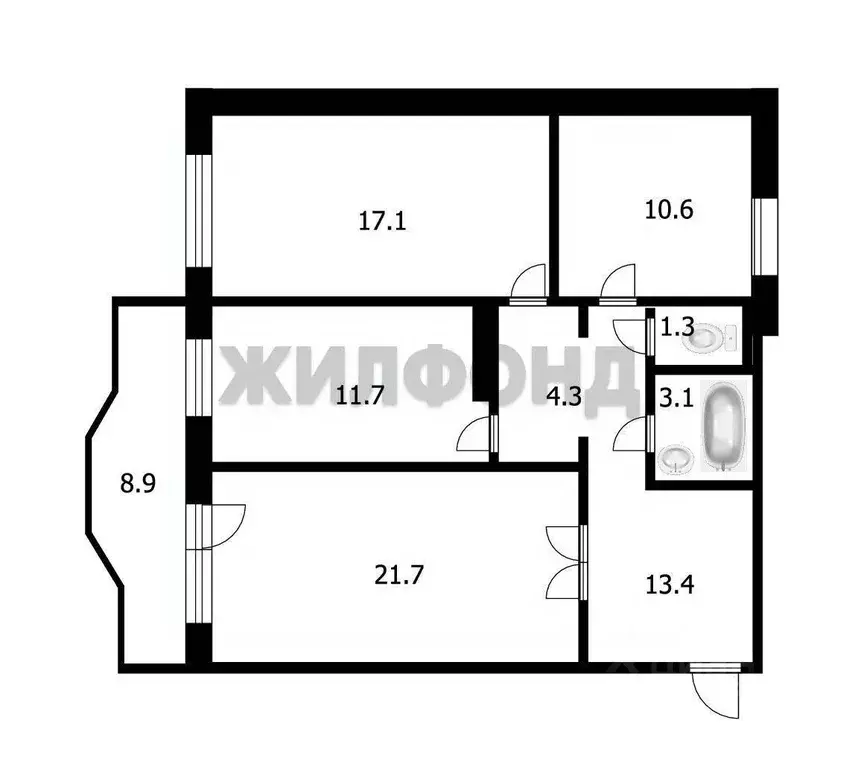 3-к кв. Томская область, Томск Урожайный пер., 29/1 (83.0 м) - Фото 0