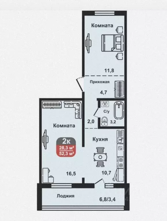 2-к кв. Курганская область, Курган ул. Дзержинского, 22 (52.3 м) - Фото 1