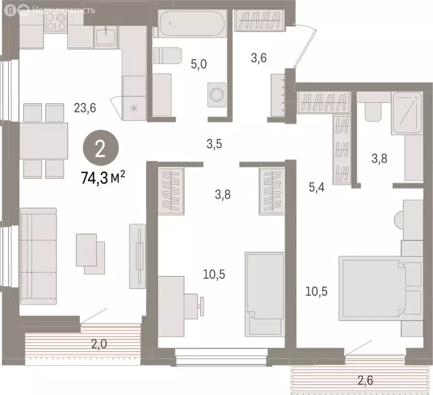 2-комнатная квартира: Новосибирск, улица Аэропорт (74.26 м) - Фото 1