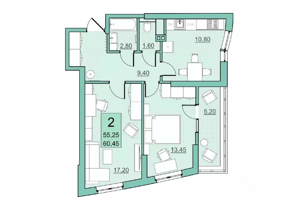 2-к кв. Саратовская область, Балаково Комсомольская ул., 65 (55.25 м) - Фото 0