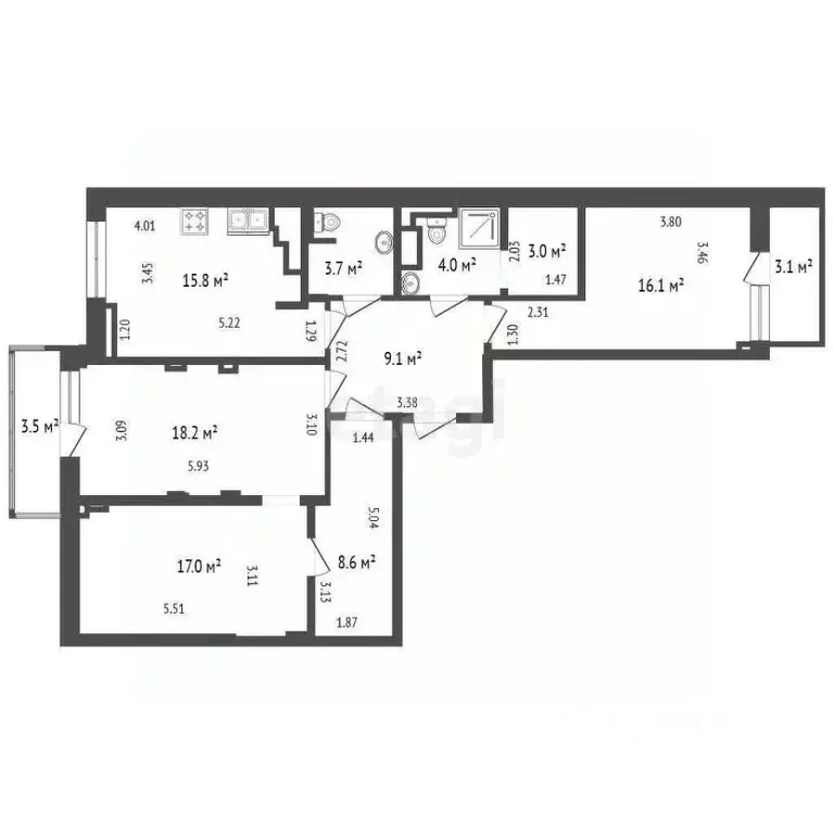 3-к кв. Санкт-Петербург ул. Композиторов, 12Б (95.6 м) - Фото 1