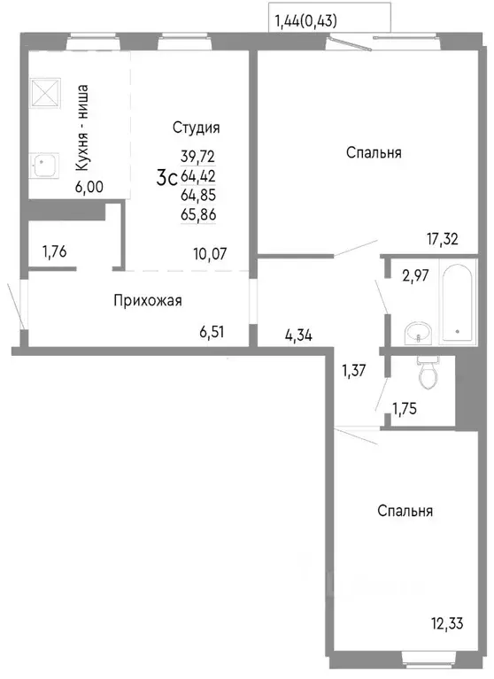 3-к кв. Челябинская область, Челябинск Нефтебазовая ул., 1к2 (64.85 м) - Фото 0