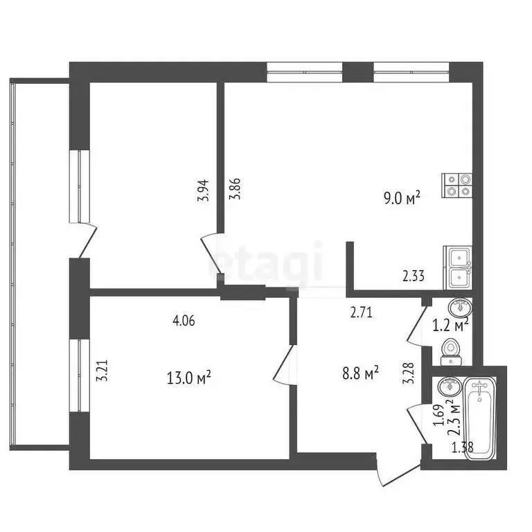 2-комнатная квартира: Альметьевск, улица Шевченко, 170 (55 м) - Фото 1