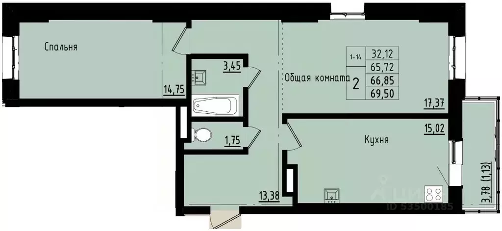 2-к кв. Саха (Якутия), Покровск ул. Орджоникидзе, 68 (66.85 м) - Фото 0
