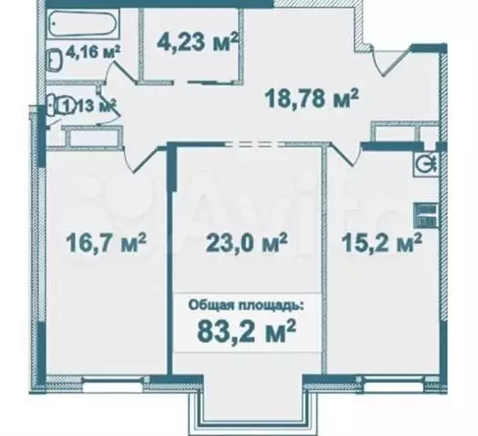 2-к. квартира, 83 м, 4/4 эт. - Фото 0