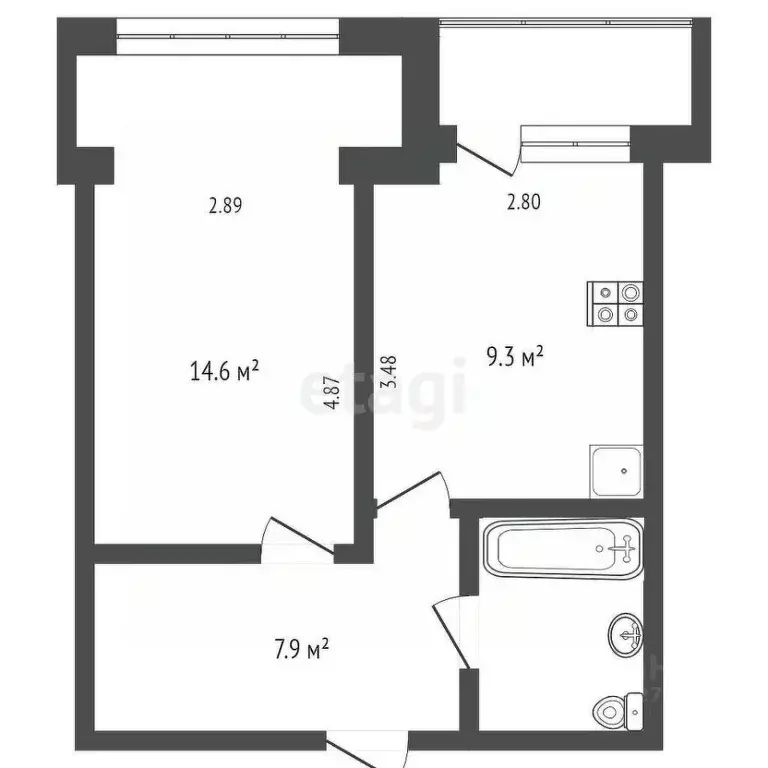 1-к кв. Архангельская область, Архангельск Дачная ул., 51 (33.4 м) - Фото 1