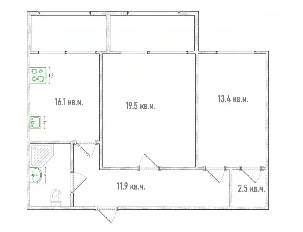 2-к кв. Омская область, Омск ул. 12 Декабря, 117к1 (72.9 м) - Фото 2