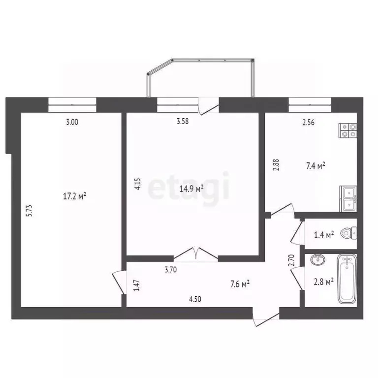 2-к кв. Ростовская область, Таганрог пер. 8-й Новый, 68 (51.3 м) - Фото 2