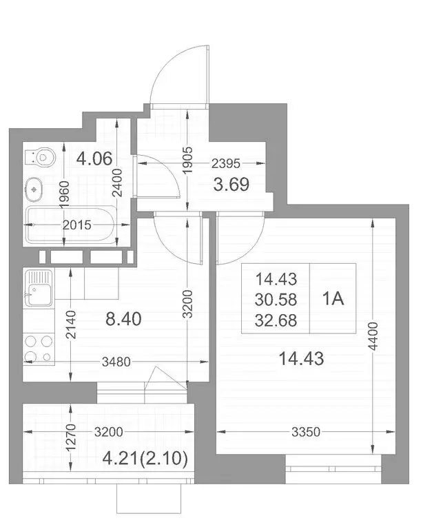 1-комнатная квартира: Казань, улица Петра Полушкина, 5/1 (32.68 м) - Фото 1