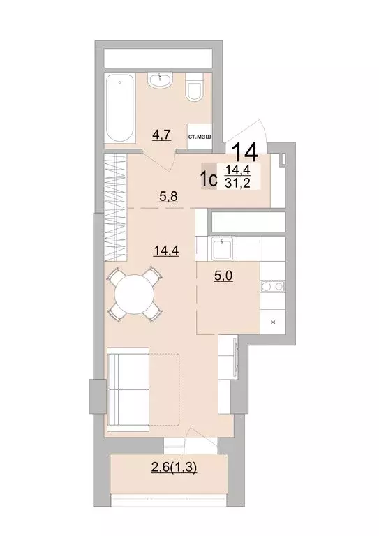 Квартира-студия: Екатеринбург, Черкасская улица, 5к3 (31.2 м) - Фото 0