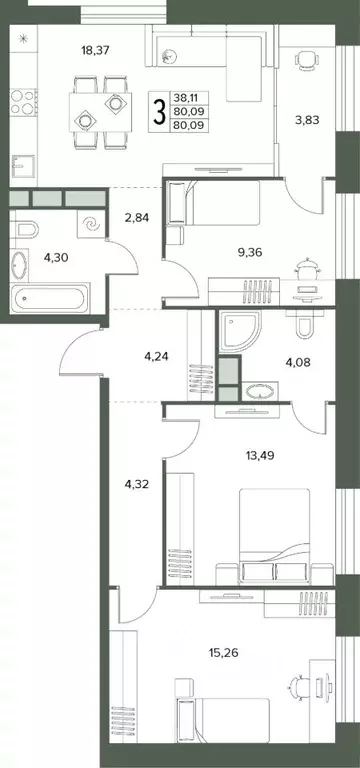 4-к кв. Московская область, Серпухов  (80.09 м) - Фото 1