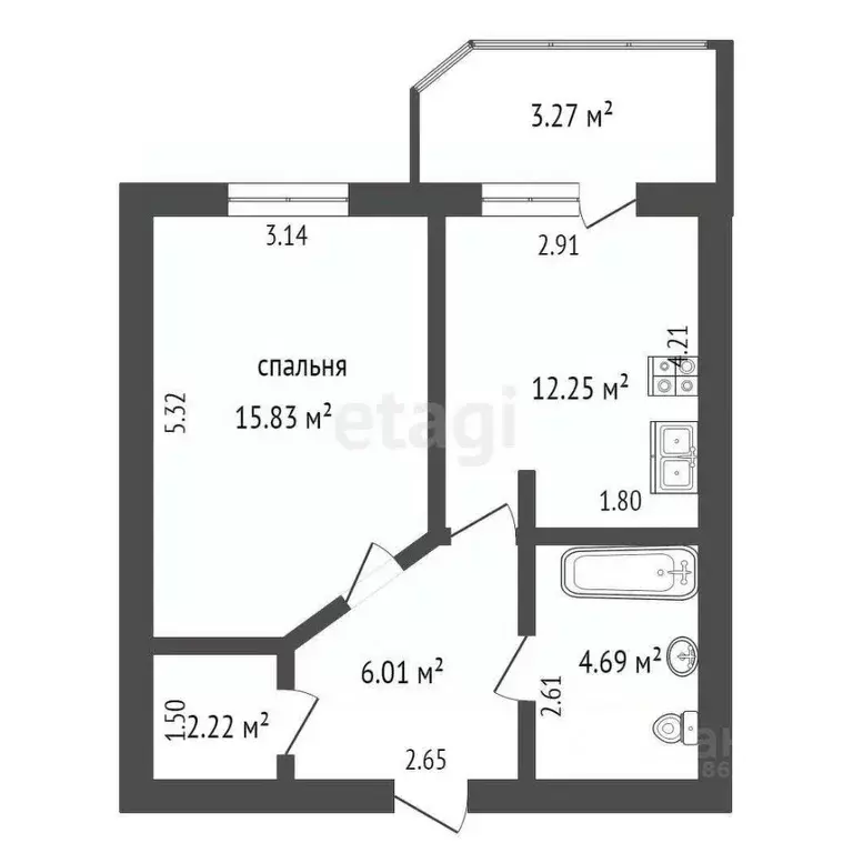 1-к кв. Калужская область, Калуга Воскресенский пер., 26А (42.2 м) - Фото 2