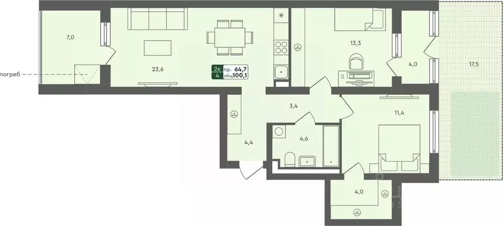 2-к кв. Тюменская область, Тюменский муниципальный округ, с. Ембаево ... - Фото 1