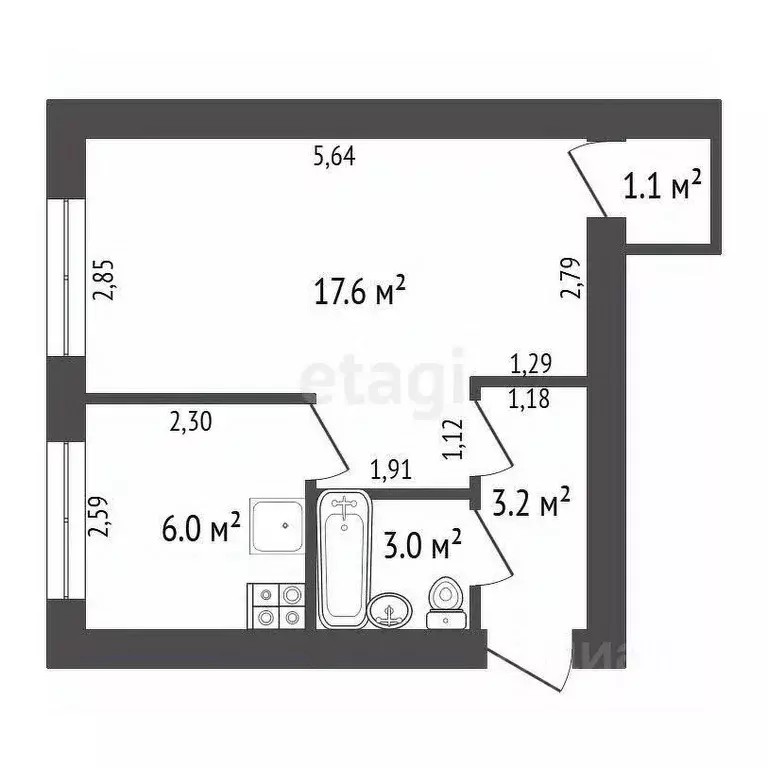 1-к кв. Калужская область, Жуков ул. Ленина, 18 (30.9 м) - Фото 2