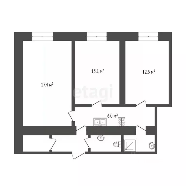 3-к кв. Тюменская область, Тюмень ул. Республики, 210 (60.0 м) - Фото 1