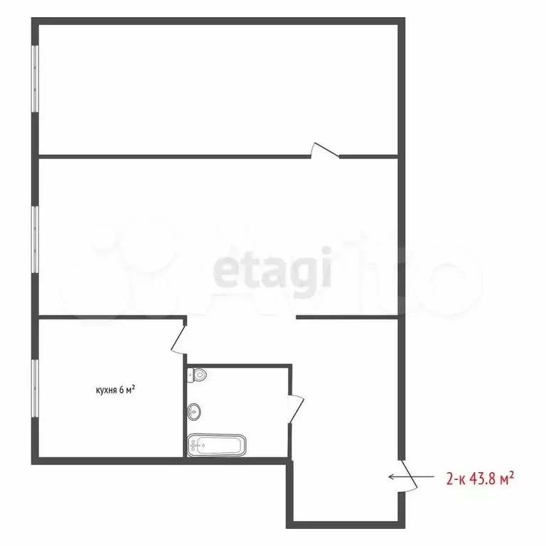 2-к. квартира, 43,8 м, 1/3 эт. - Фото 0