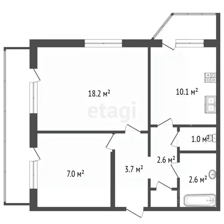 2-к кв. Севастополь ул. Богданова, 10А (50.6 м) - Фото 2