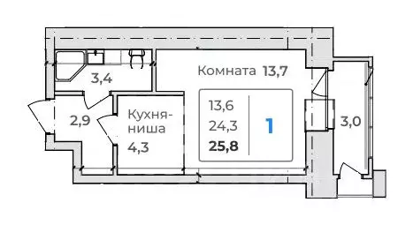 1-к кв. Амурская область, Благовещенск  (25.8 м) - Фото 0