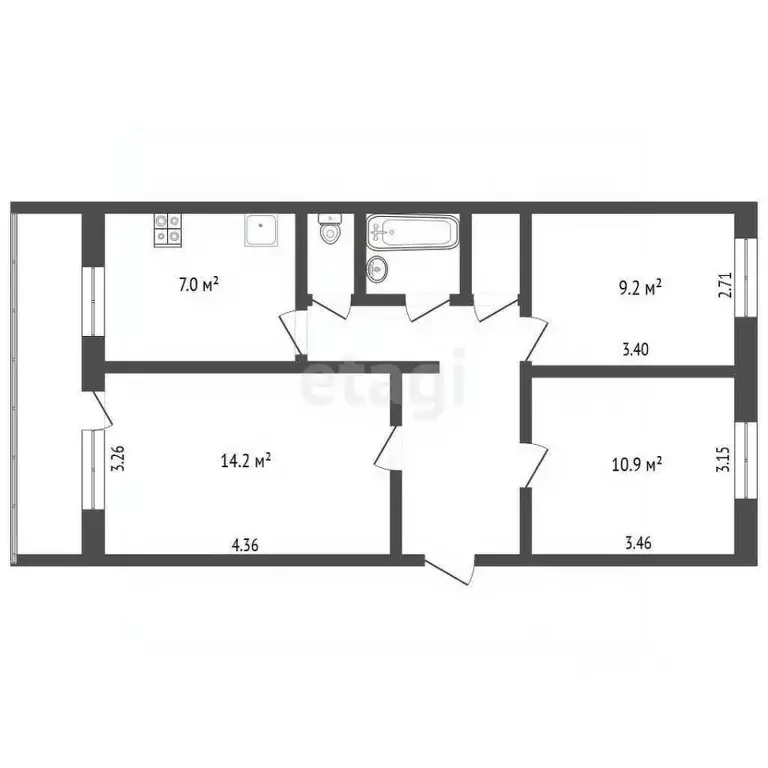 2-к кв. Ханты-Мансийский АО, Сургут ул. Грибоедова, 13 (58.0 м) - Фото 1