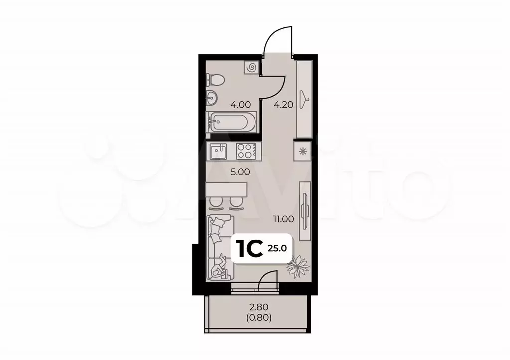 Квартира-студия, 25 м, 5/8 эт. - Фото 0