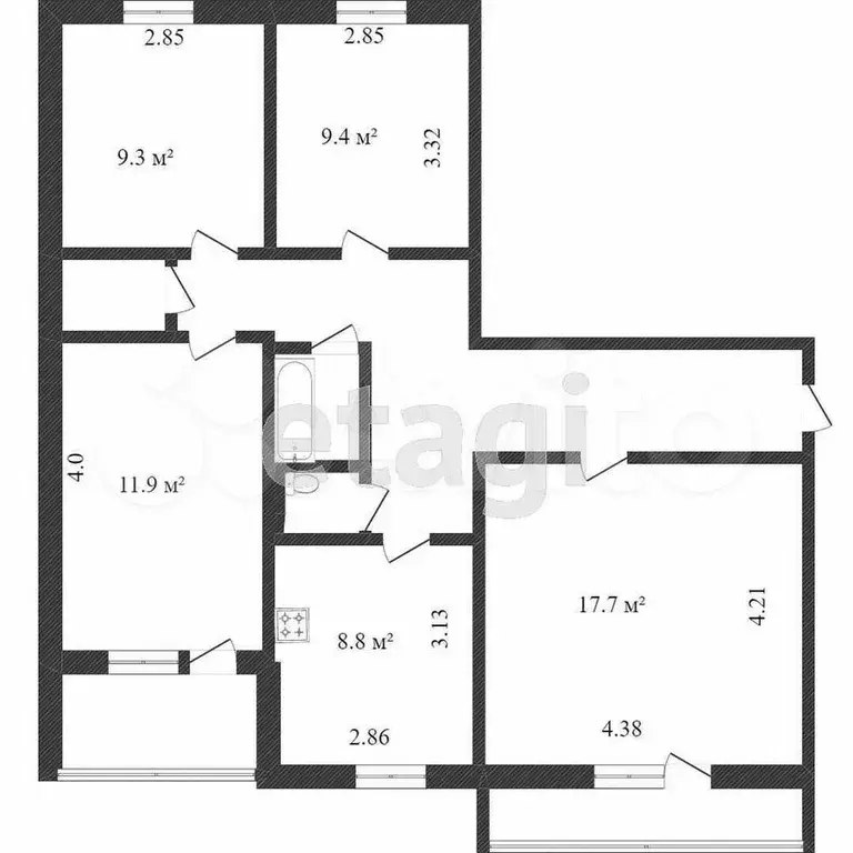 4-к. квартира, 78,4 м, 8/9 эт. - Фото 0