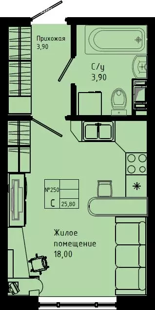 Квартира-студия: Коммунар, Железнодорожная улица, 41к3 (25.8 м) - Фото 1