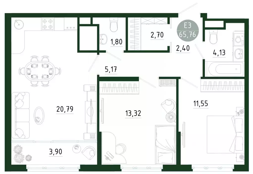 2-к кв. Тульская область, Тула Платон Парк жилой комплекс (65.76 м) - Фото 1