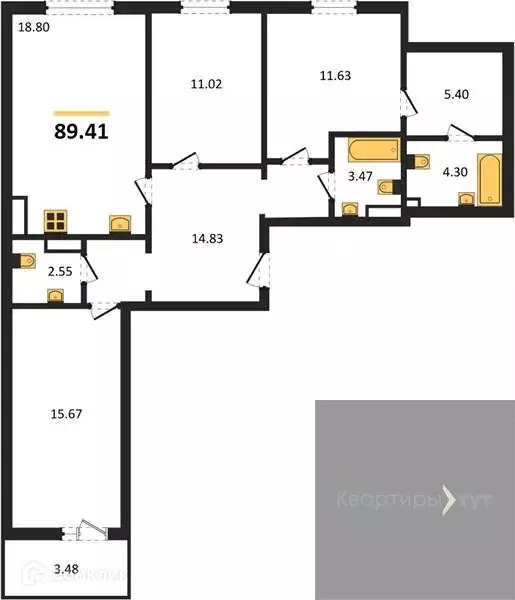 Продаётся 3-к квартира, 89.41 м - Фото 0