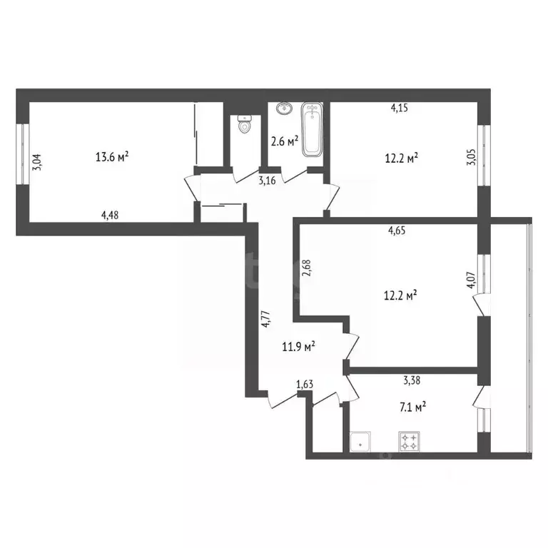 3-к кв. Амурская область, Благовещенск Студенческая ул., 41 (69.0 м) - Фото 2