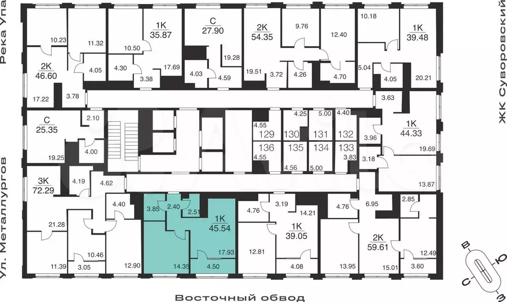 1-к. квартира, 45,5 м, 18/25 эт. - Фото 1