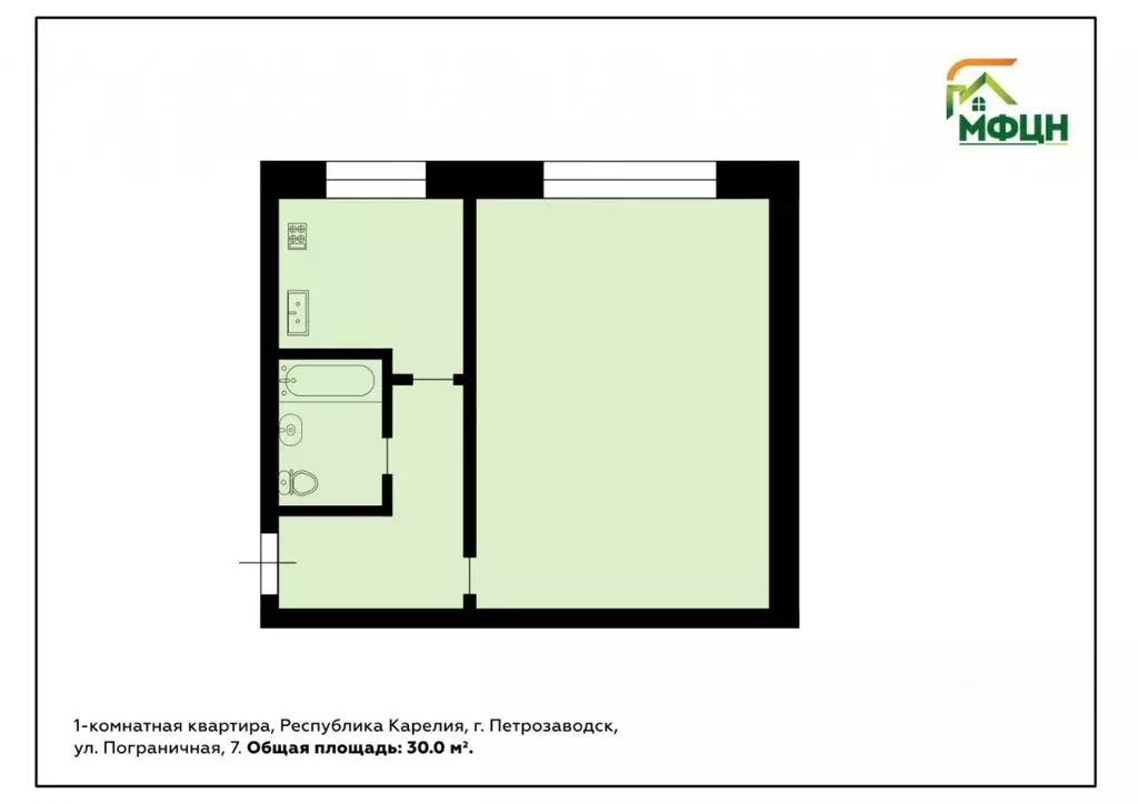 1-к кв. Карелия, Петрозаводск Пограничная ул., 7 (30.0 м) - Фото 1