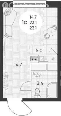 Квартира-студия: посёлок городского типа Яблоновский, Промышленная ... - Фото 1