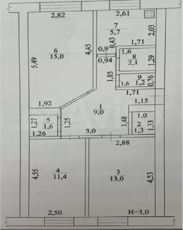 3-к. квартира, 60,3 м, 1/5 эт. - Фото 0