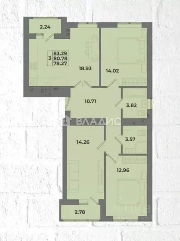 3-к кв. Калининградская область, Калининград ул. Понартская, 14 (78.2 ... - Фото 1